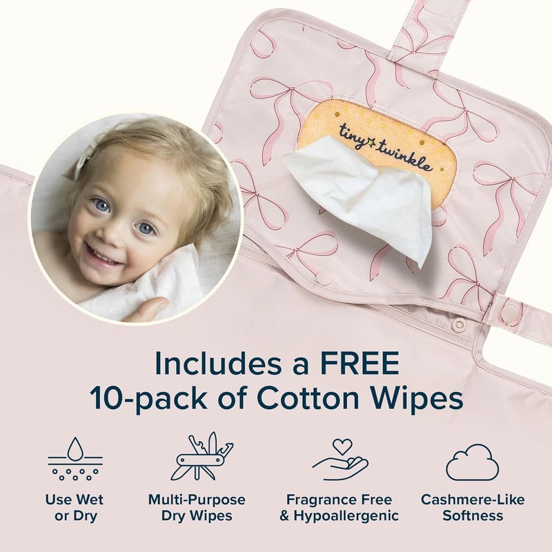 Tiny Twinkle Portable Diaper Changing Pad | Waterproof, Wipeable & Compact Baby Changing Pad for Travel | Smart Wipes Pocket & Organized Storage| Newborn Shower Gift (Bows) - Image 5